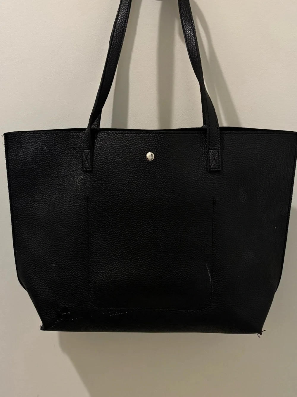 Black Vegan Leather Tote Bag with Tassel